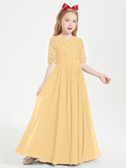 Robes de Demoiselle d'Honneur Junior en Dentelle à Demi-Manches Or