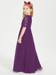 Robes de Demoiselle d'Honneur Junior en Dentelle à Demi-Manches Raisin