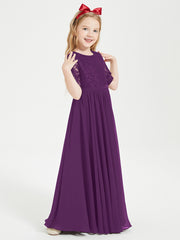 Robes de Demoiselle d'Honneur Junior en Dentelle à Demi-Manches Raisin
