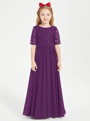 Robes de Demoiselle d'Honneur Junior en Dentelle à Demi-Manches Raisin