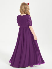 Robes de Demoiselle d'Honneur Junior en Dentelle à Demi-Manches Raisin