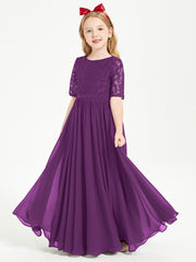 Robes de Demoiselle d'Honneur Junior en Dentelle à Demi-Manches Raisin