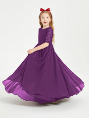 Robes de Demoiselle d'Honneur Junior en Dentelle à Demi-Manches Raisin