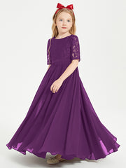 Robes de Demoiselle d'Honneur Junior en Dentelle à Demi-Manches Raisin
