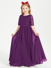 Robes de Demoiselle d'Honneur Junior en Dentelle à Demi-Manches Raisin