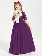 Robes de Demoiselle d'Honneur Junior en Dentelle à Demi-Manches Raisin