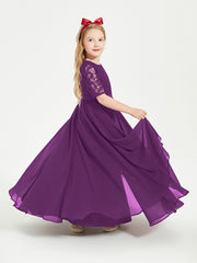 Robes de Demoiselle d'Honneur Junior en Dentelle à Demi-Manches Raisin