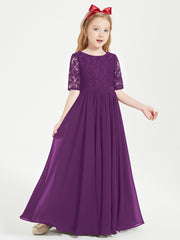 Robes de Demoiselle d'Honneur Junior en Dentelle à Demi-Manches Raisin
