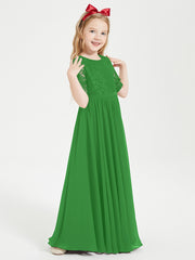 Robes de Demoiselle d'Honneur Junior en Dentelle à Demi-Manches Vert