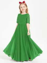 Robes de Demoiselle d'Honneur Junior en Dentelle à Demi-Manches Vert