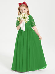 Robes de Demoiselle d'Honneur Junior en Dentelle à Demi-Manches Vert