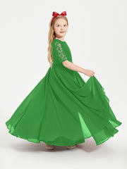Robes de Demoiselle d'Honneur Junior en Dentelle à Demi-Manches Vert