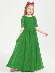 Robes de Demoiselle d'Honneur Junior en Dentelle à Demi-Manches Vert