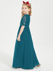 Robes de Demoiselle d'Honneur Junior en Dentelle à Demi-Manches Bleu Encre