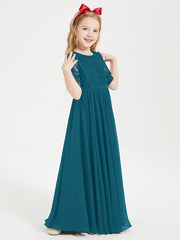 Robes de Demoiselle d'Honneur Junior en Dentelle à Demi-Manches Bleu Encre