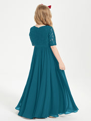 Robes de Demoiselle d'Honneur Junior en Dentelle à Demi-Manches Bleu Encre