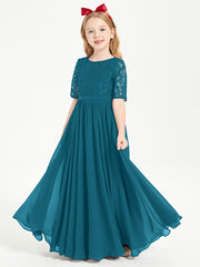 Robes de Demoiselle d'Honneur Junior en Dentelle à Demi-Manches Bleu Encre