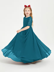 Robes de Demoiselle d'Honneur Junior en Dentelle à Demi-Manches Bleu Encre