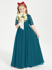 Robes de Demoiselle d'Honneur Junior en Dentelle à Demi-Manches Bleu Encre