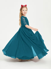 Robes de Demoiselle d'Honneur Junior en Dentelle à Demi-Manches Bleu Encre