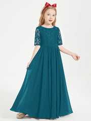 Robes de Demoiselle d'Honneur Junior en Dentelle à Demi-Manches Bleu Encre