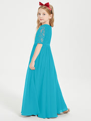 Robes de Demoiselle d'Honneur Junior en Dentelle à Demi-Manches Jade