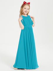Robes de Demoiselle d'Honneur Junior en Dentelle à Demi-Manches Jade