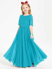 Robes de Demoiselle d'Honneur Junior en Dentelle à Demi-Manches Jade