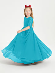 Robes de Demoiselle d'Honneur Junior en Dentelle à Demi-Manches Jade