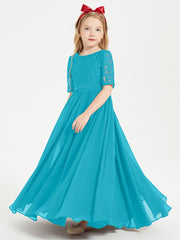 Robes de Demoiselle d'Honneur Junior en Dentelle à Demi-Manches Jade