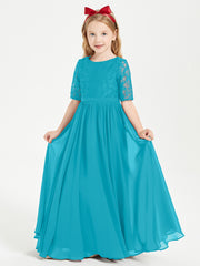 Robes de Demoiselle d'Honneur Junior en Dentelle à Demi-Manches Jade