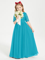 Robes de Demoiselle d'Honneur Junior en Dentelle à Demi-Manches Jade