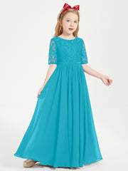 Robes de Demoiselle d'Honneur Junior en Dentelle à Demi-Manches Jade