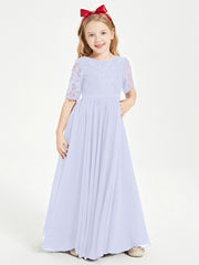 Robes de Demoiselle d'Honneur Junior en Dentelle à Demi-Manches Lavande