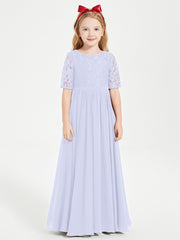 Robes de Demoiselle d'Honneur Junior en Dentelle à Demi-Manches Lavande