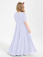 Robes de Demoiselle d'Honneur Junior en Dentelle à Demi-Manches Lavande