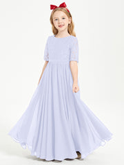 Robes de Demoiselle d'Honneur Junior en Dentelle à Demi-Manches Lavande