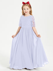 Robes de Demoiselle d'Honneur Junior en Dentelle à Demi-Manches Lavande