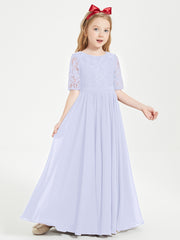 Robes de Demoiselle d'Honneur Junior en Dentelle à Demi-Manches Lavande