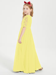 Robes de Demoiselle d'Honneur Junior en Dentelle à Demi-Manches Citron