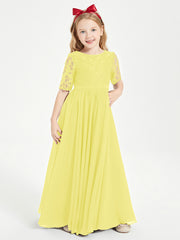 Robes de Demoiselle d'Honneur Junior en Dentelle à Demi-Manches Citron
