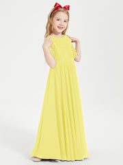 Robes de Demoiselle d'Honneur Junior en Dentelle à Demi-Manches Citron