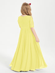 Robes de Demoiselle d'Honneur Junior en Dentelle à Demi-Manches Citron
