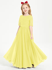 Robes de Demoiselle d'Honneur Junior en Dentelle à Demi-Manches Citron