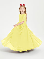 Robes de Demoiselle d'Honneur Junior en Dentelle à Demi-Manches Citron