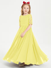 Robes de Demoiselle d'Honneur Junior en Dentelle à Demi-Manches Citron
