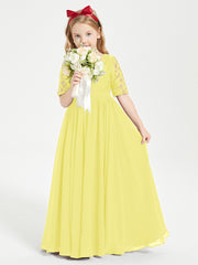 Robes de Demoiselle d'Honneur Junior en Dentelle à Demi-Manches Citron