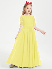 Robes de Demoiselle d'Honneur Junior en Dentelle à Demi-Manches Citron