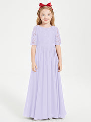 Robes de Demoiselle d'Honneur Junior en Dentelle à Demi-Manches Lilas