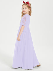 Robes de Demoiselle d'Honneur Junior en Dentelle à Demi-Manches Lilas
